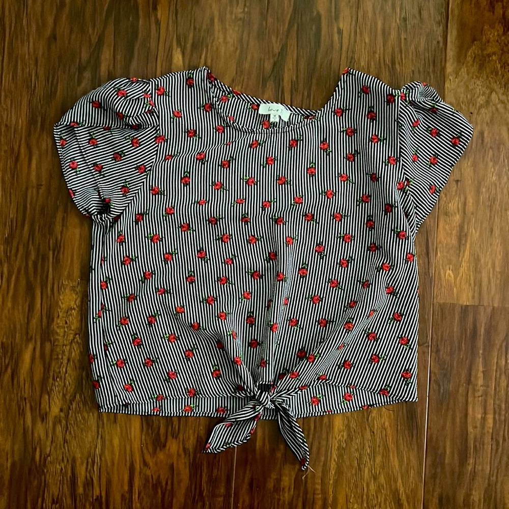 Black/white striped rose shirt